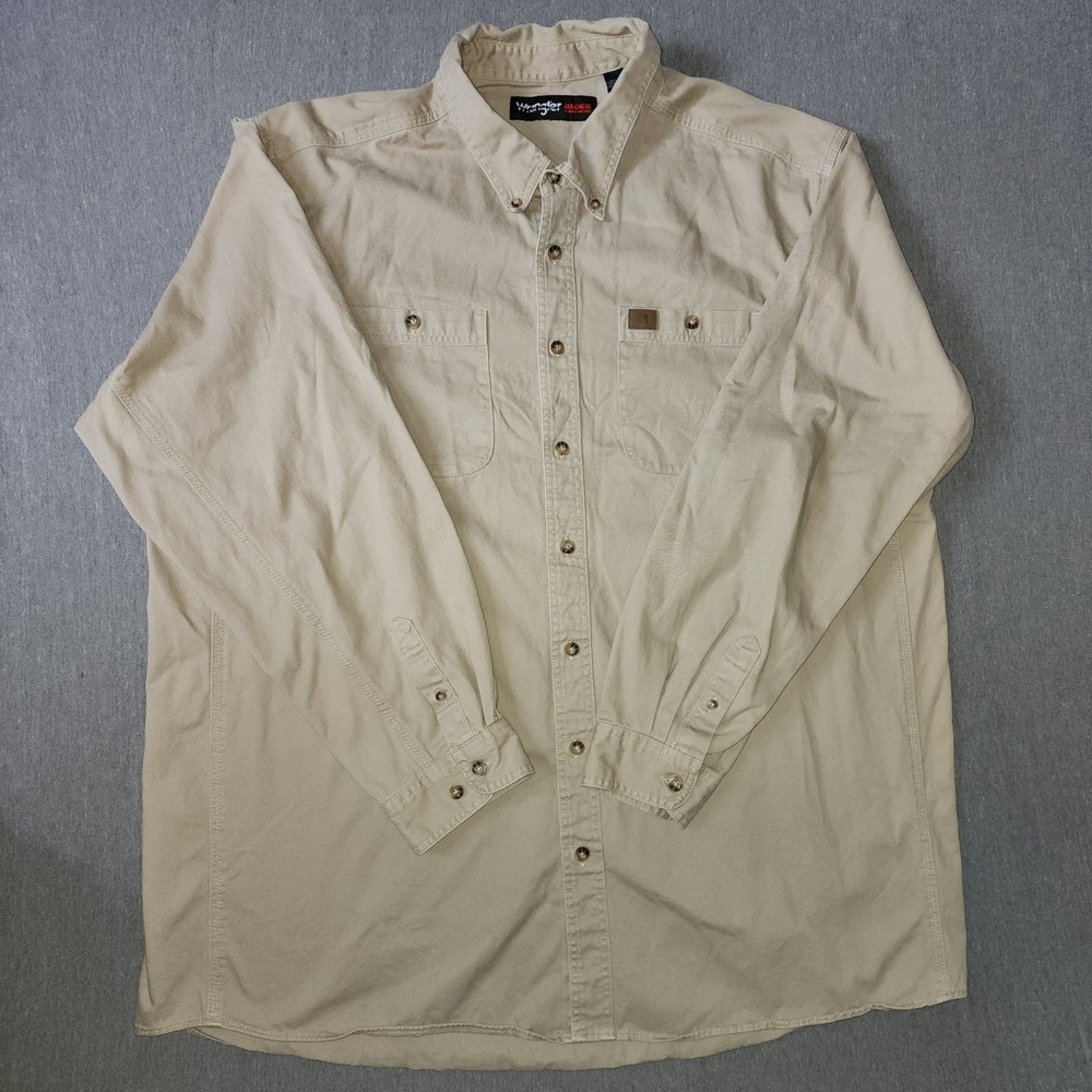 Wrangler Riggs Mens 3XL Khaki Cotton Long Sleeve Button Down Work Shirt 0195